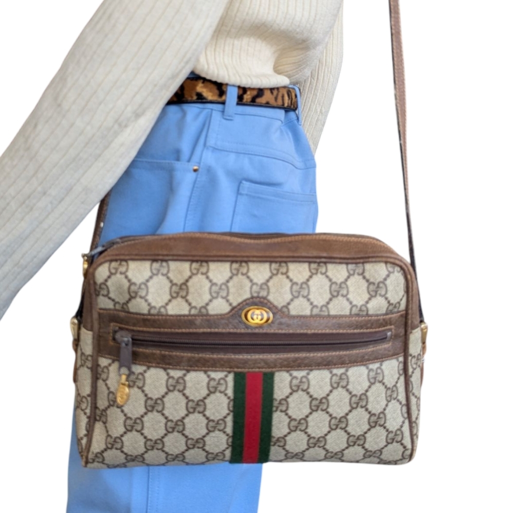 GUCCI VINTAGE GG MONOGRAM CANVAS LEATHER WOMEN'S SHOULDER CROSSBODY BAG - Picture 2 of 12